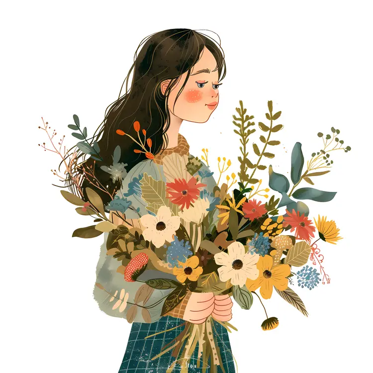 Girl with Flowers Illustration