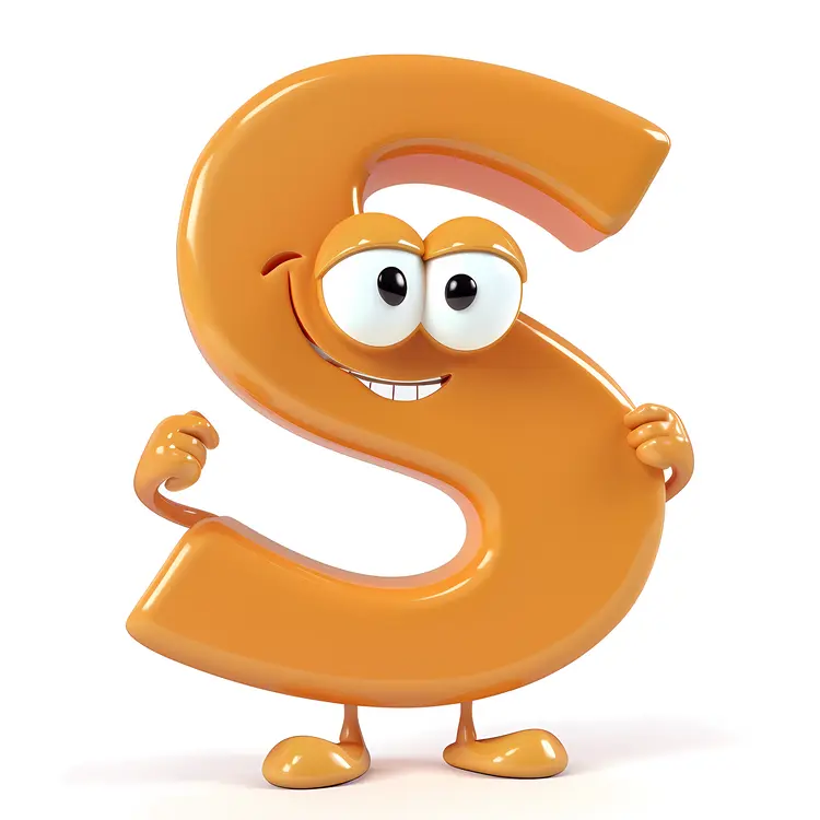 Happy Orange Letter S Cartoon Character