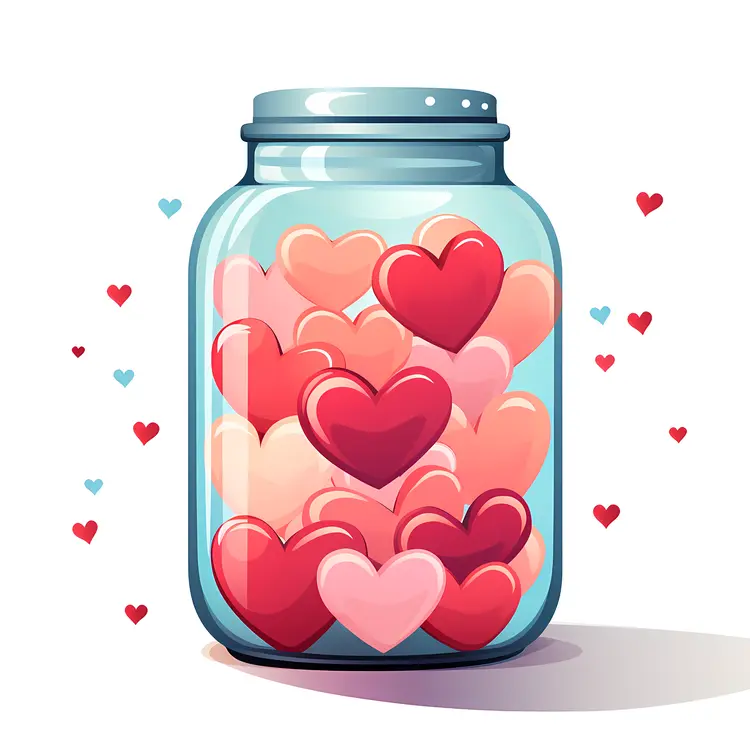 Jar Filled with Colorful Hearts