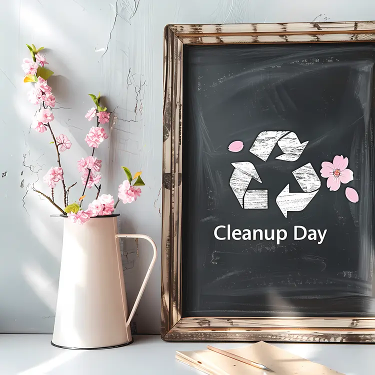 Cleanup Day Chalkboard with Recycle Symbol