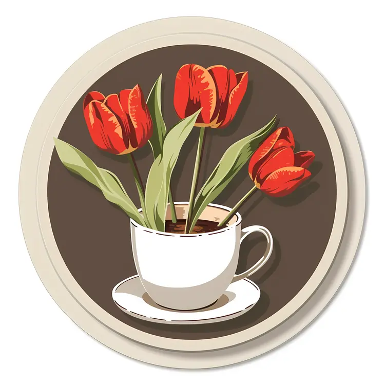 Coffee Cup and Tulips in Spring