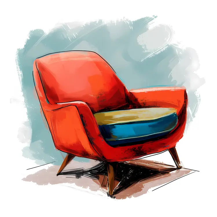 Red Armchair with Blue Cushion