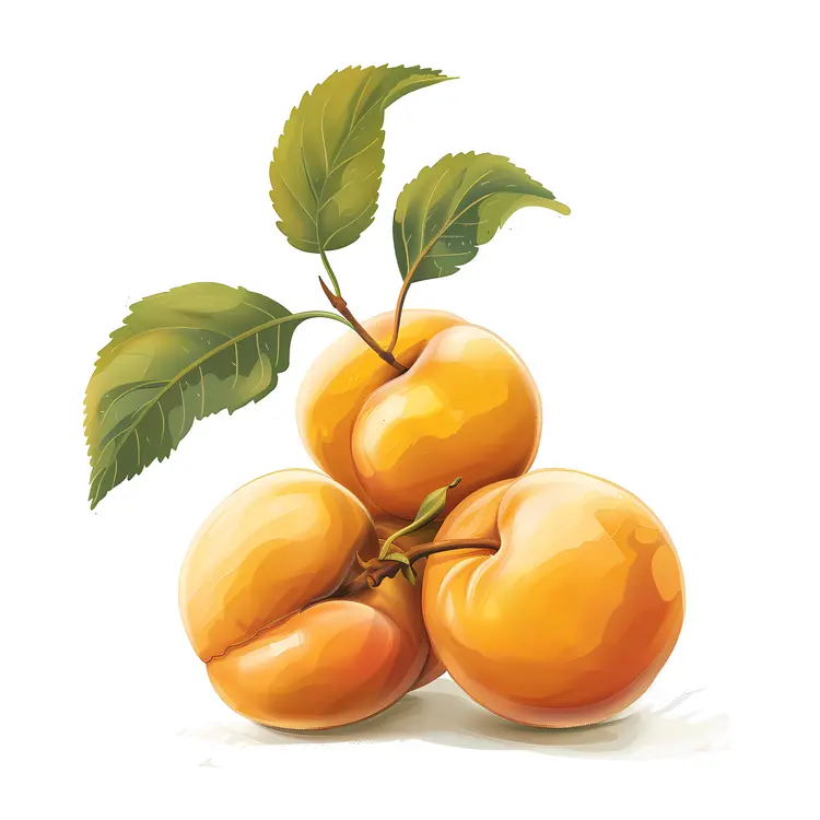 Cluster of Orange Apricots with Green Leaves