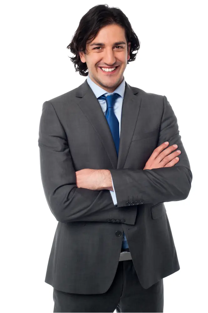 Smiling Man in Business Suit with Crossed Arms