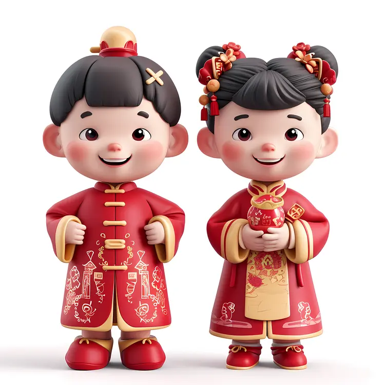 Cute Children in Traditional Attire Celebrating Chinese New Year