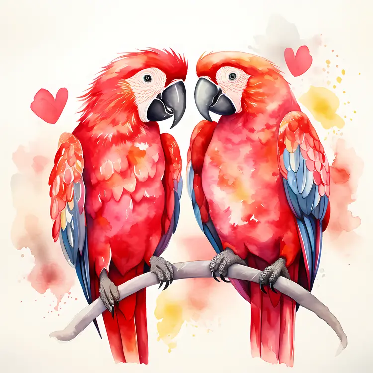Red Parrots with Hearts