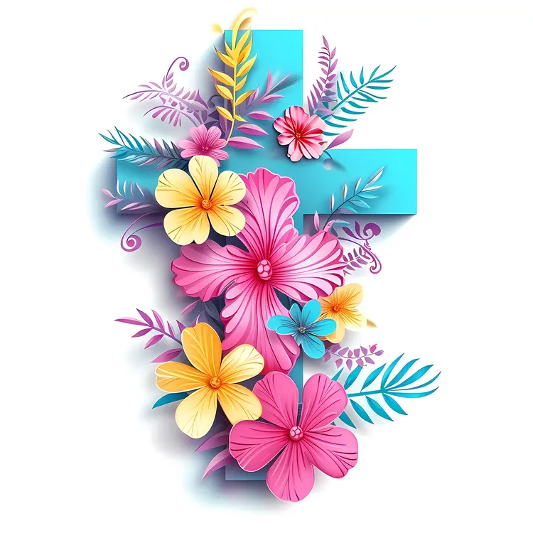 Blue Cross with Colorful Flowers