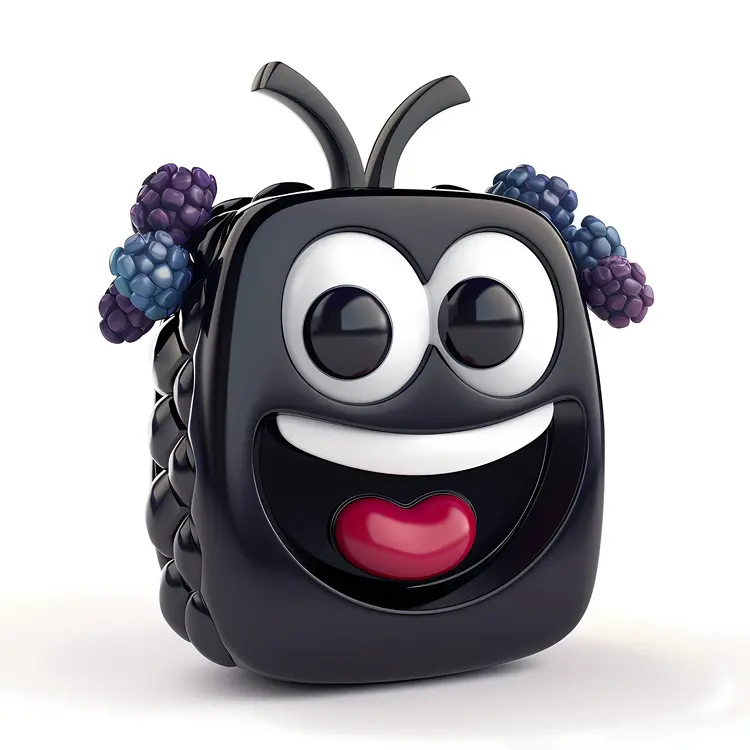 Smiling Blackberry Cartoon with Leaf