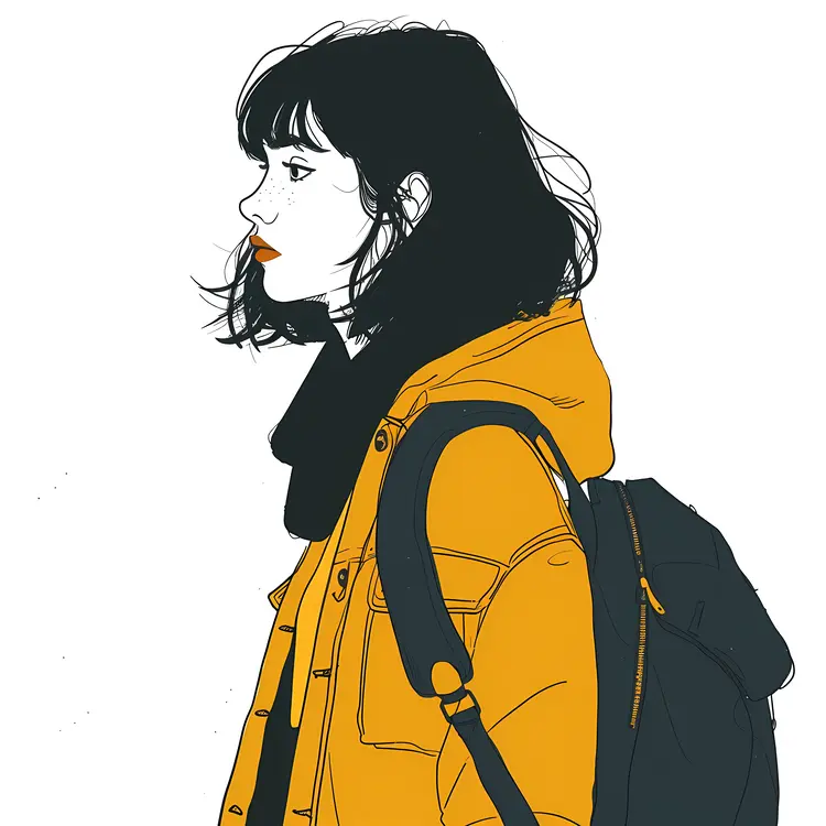 Girl in Yellow Jacket with Backpack