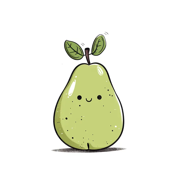 Cute Smiling Pear with Leaf