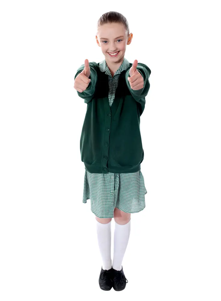 Girl in School Uniform Giving Thumbs Up