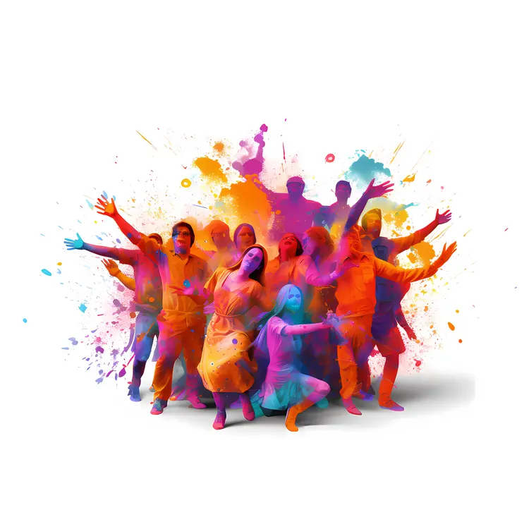 Group of People with Colorful Paint Splashes