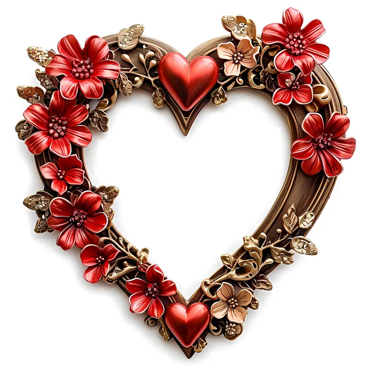 Red Flowers and Hearts Frame