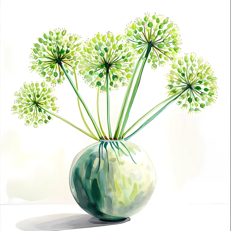 Green Allium Flowers in a Vase