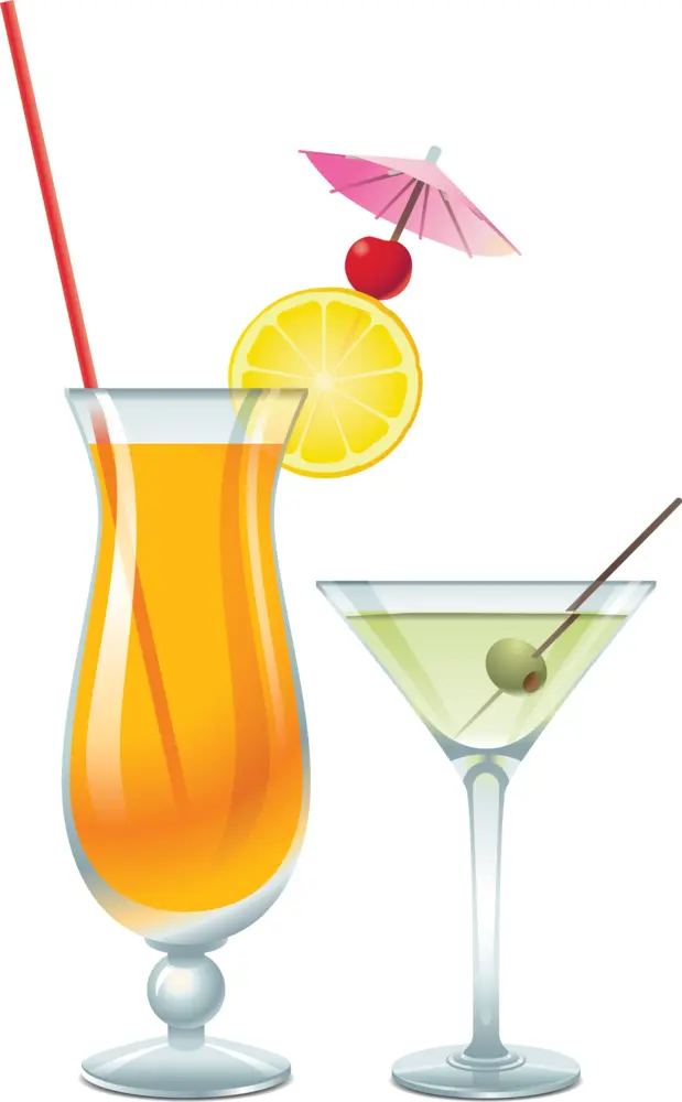Colorful Cocktail Glasses with Lemon and Cherry