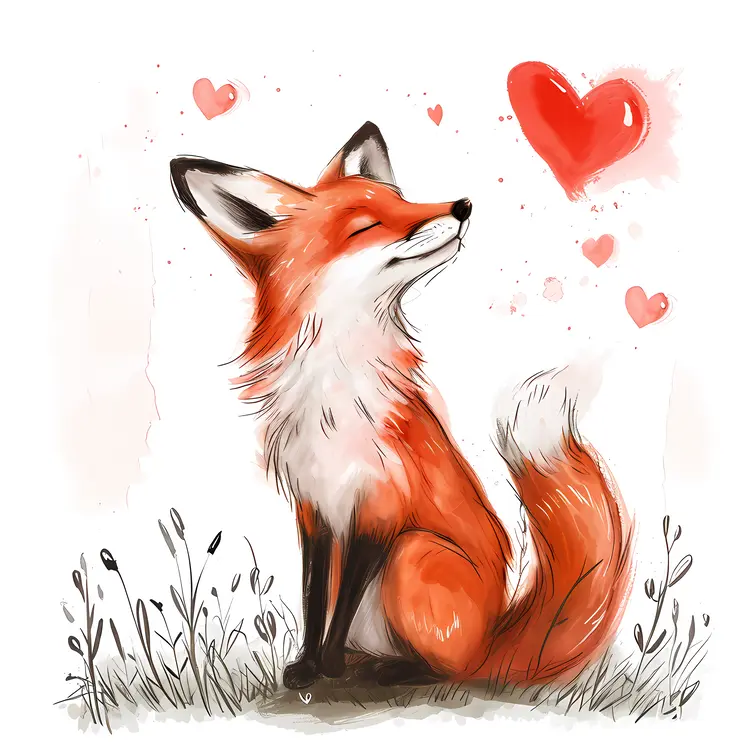 Single Fox with Hearts