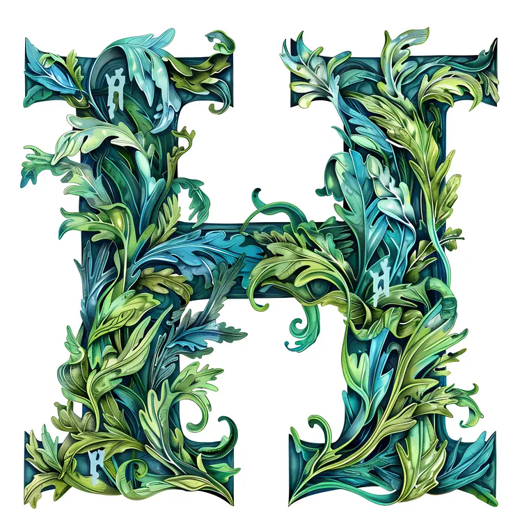 Green Floral Letter H