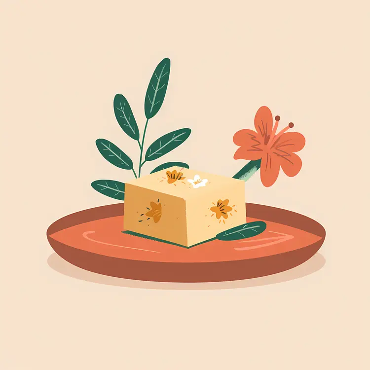 Tofu with Leaves on Plate