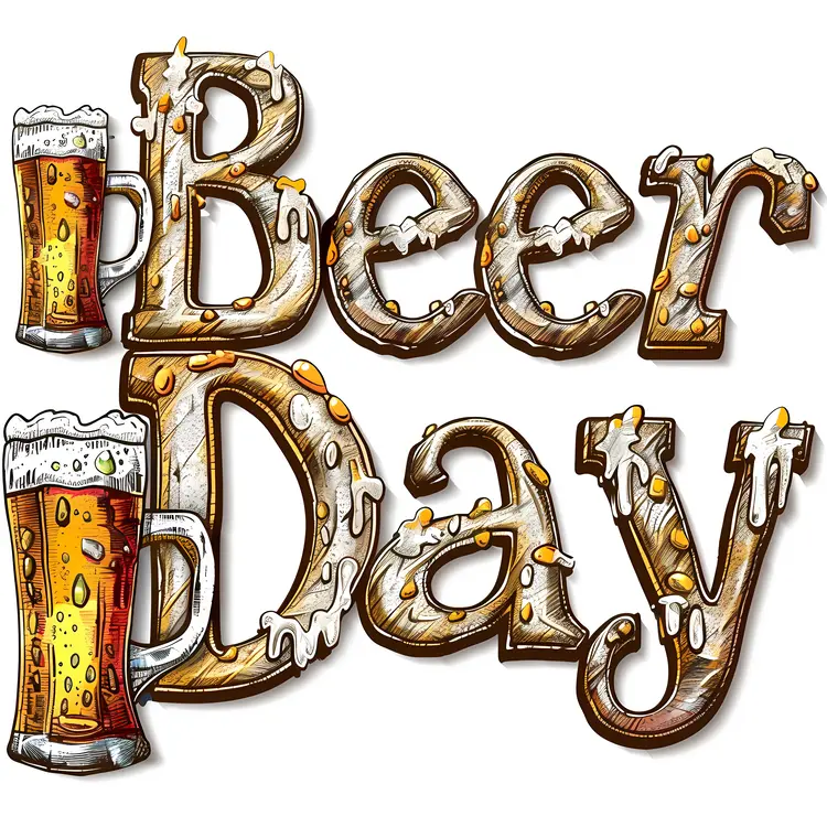 Beer Day Letters with Beer Mugs Illustration