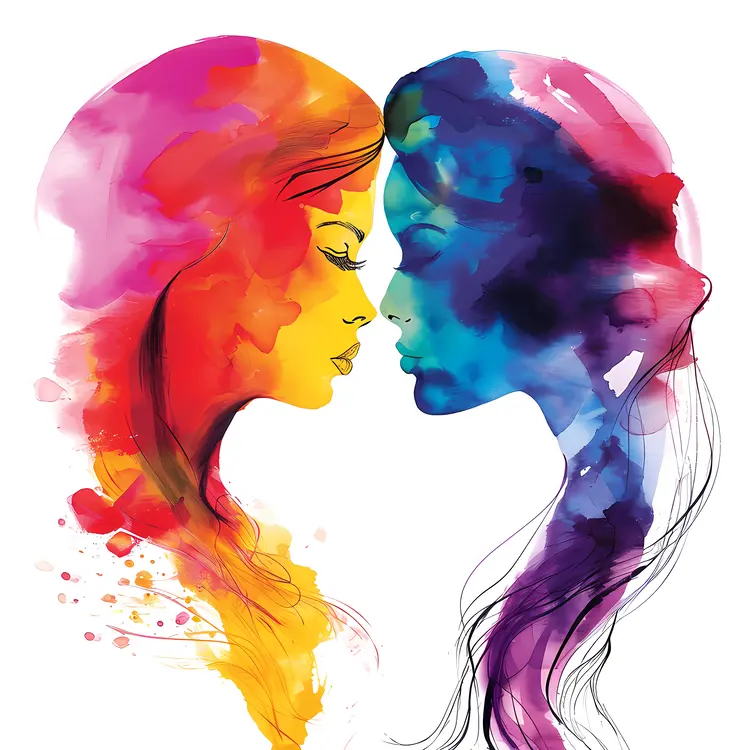 Two Women in Colorful Watercolor