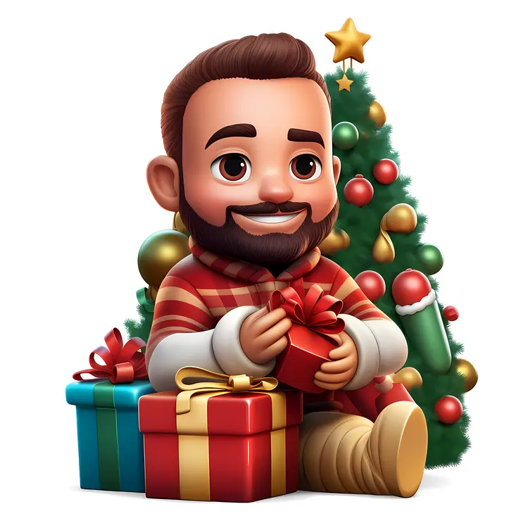 Cartoon man with Christmas gifts
