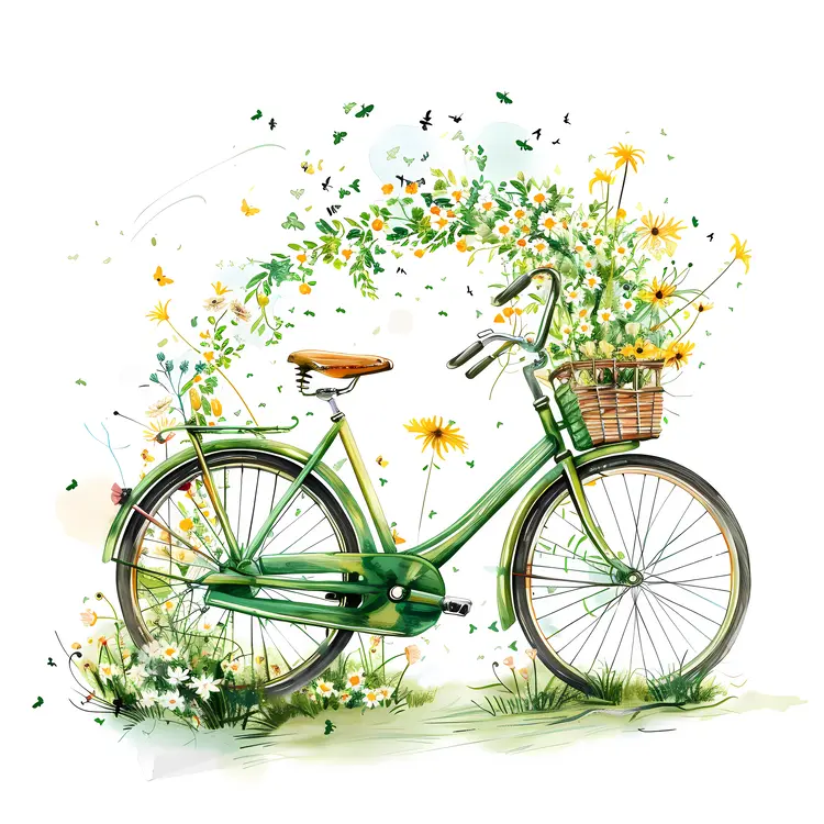 Green Bicycle with Flowers