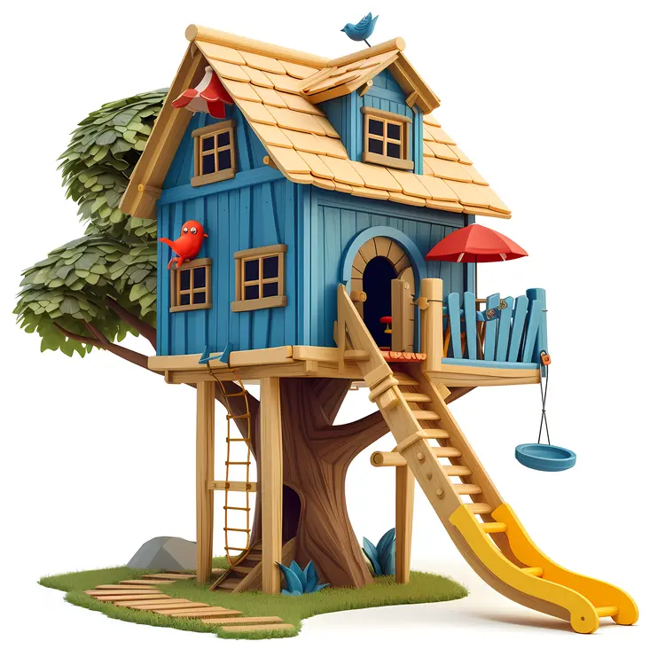 Colorful Treehouse with Slide