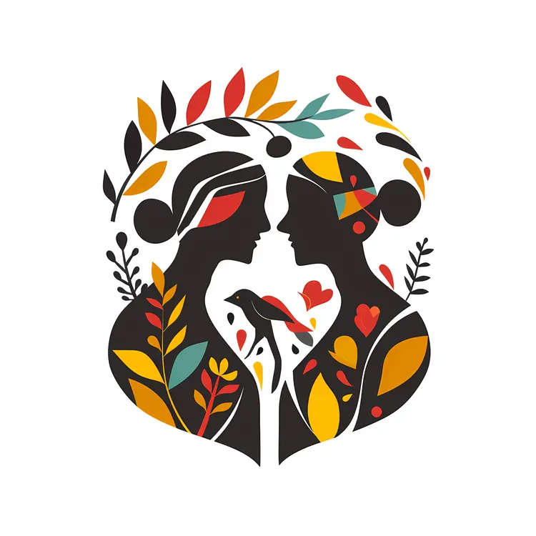 Nature-Inspired Silhouettes of a Couple with Bird