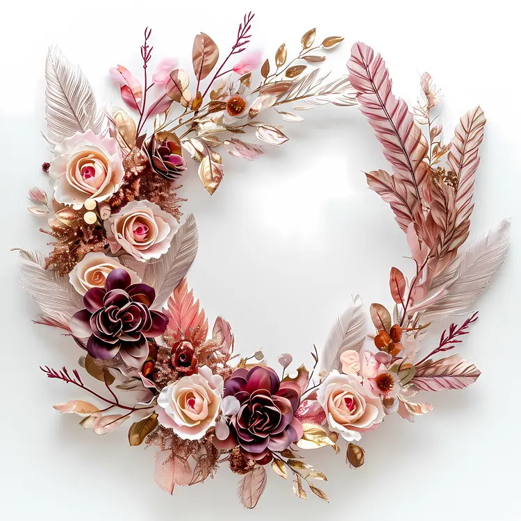 Pink and Purple Floral Wreath with Leaves