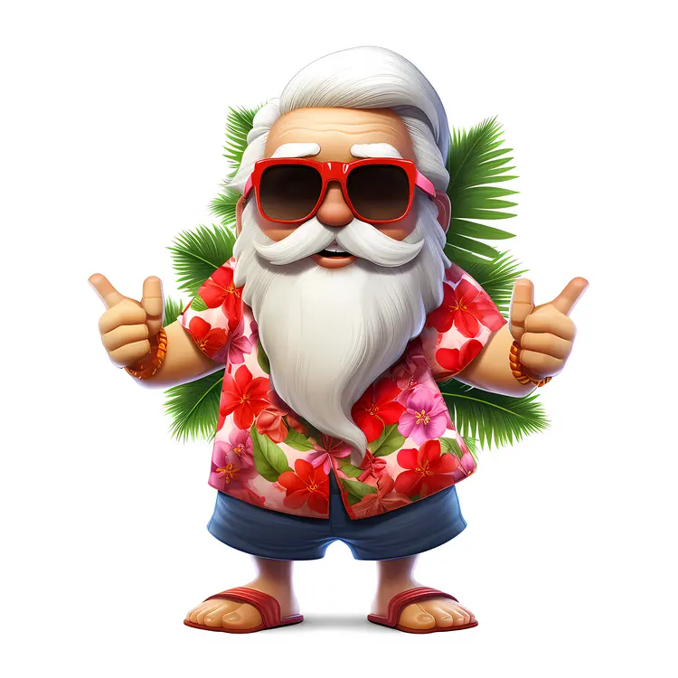Hawaiian Santa in Floral Shirt and Sunglasses