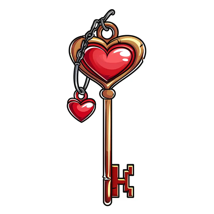 Red Heart Key with Small Heart Charm