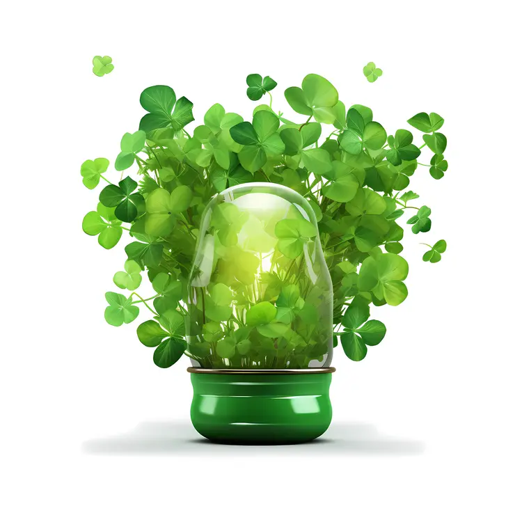 Glass Dome with Lush Green Clovers