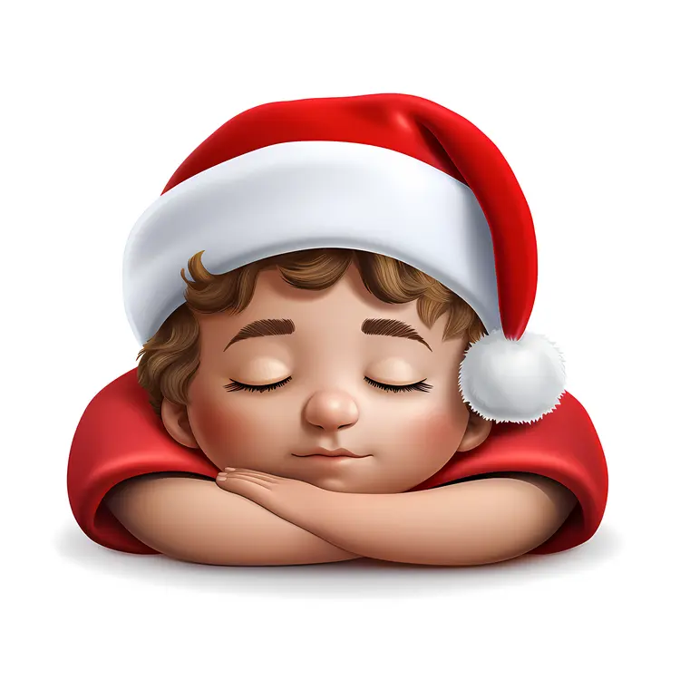 Child Sleeping Peacefully in Santa Hat