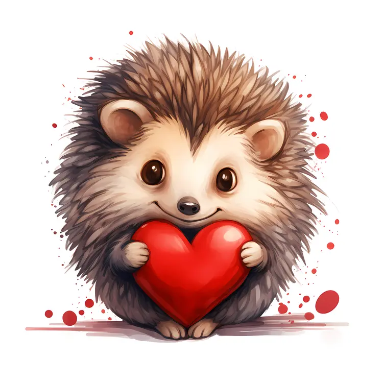 Hedgehog Holding a Heart with Love