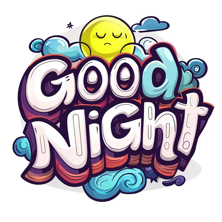 Good Night Text with Sleepy Moon Illustration