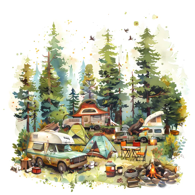 Colorful Camping Scene in the Forest