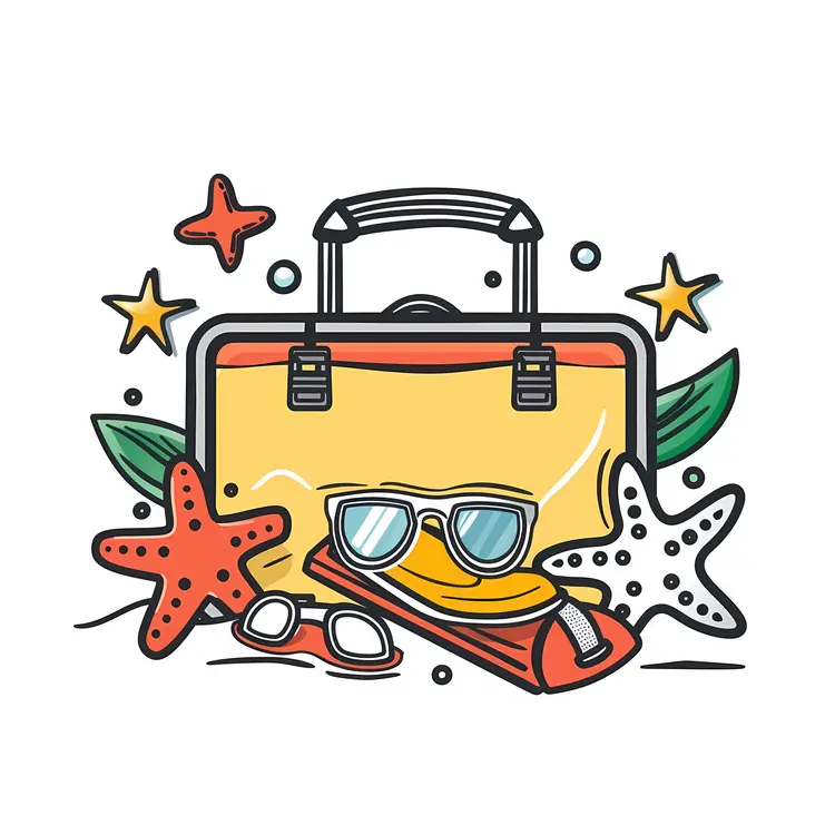 Cartoon Suitcase with Beach Items