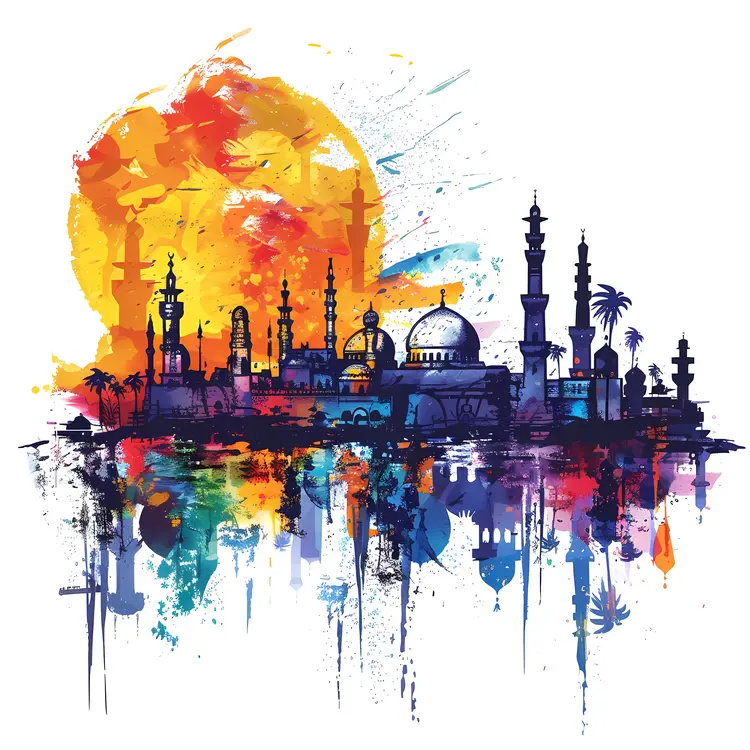 Sunset Mosque Silhouette with Reflection