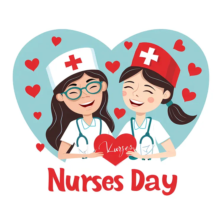 Two Happy Nurses with Hearts for Nurses Day