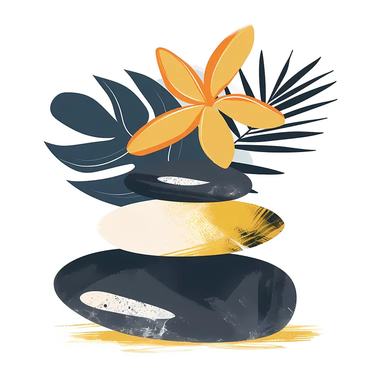 Zen Stacked Stones with Yellow Flower