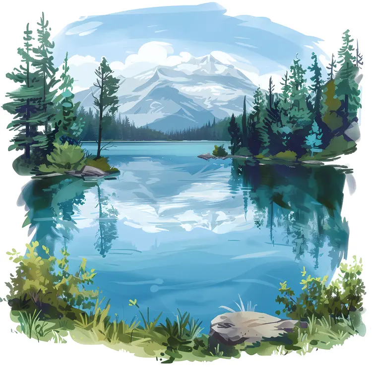 Peaceful Lake with Mountain View