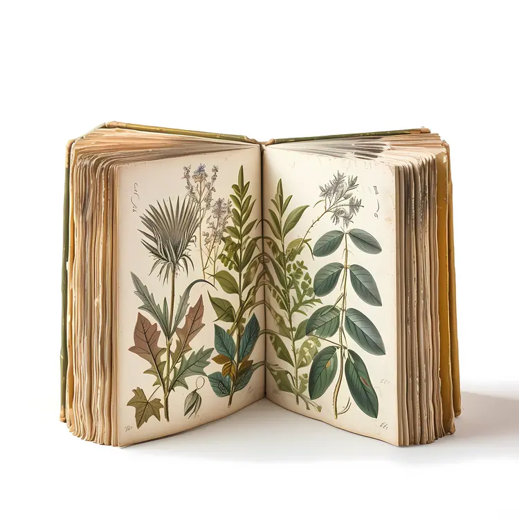 Vintage Botanical Book with Plant Illustrations