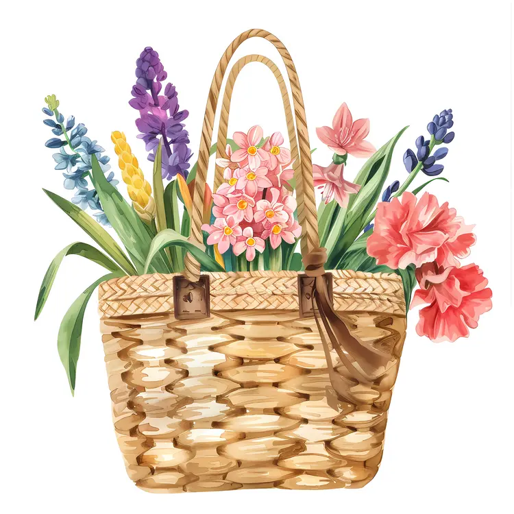 Basket of Colorful Spring Flowers