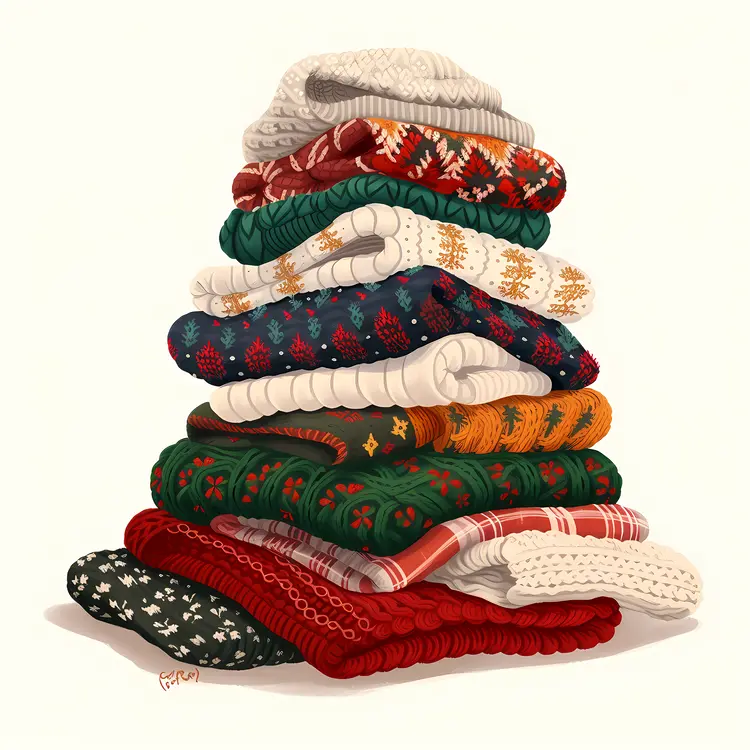Stack of Colorful Sweaters