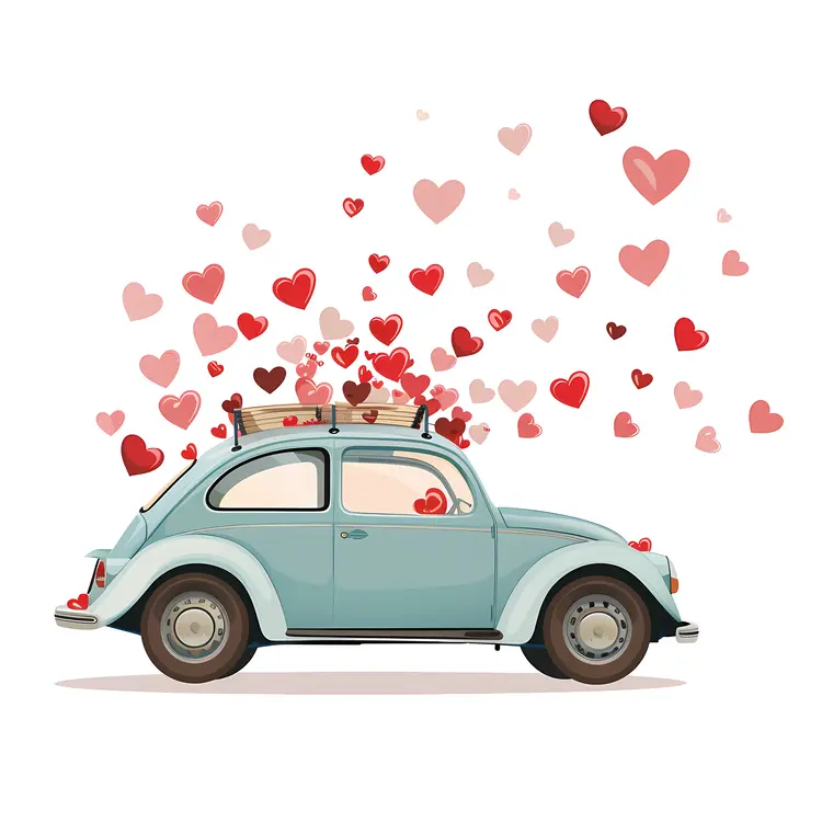 Vintage Car with Hearts for Valentine's Day