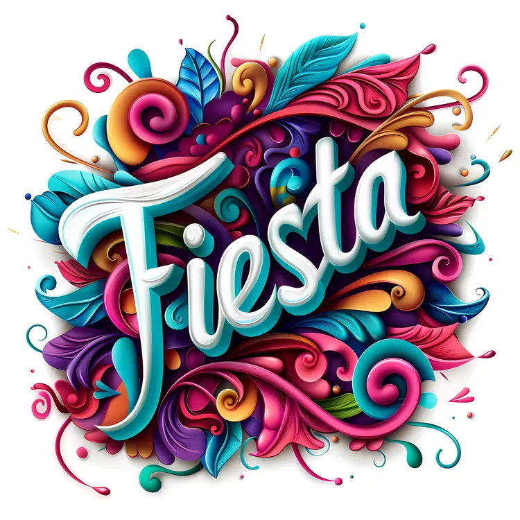 Vibrant Fiesta Typography with Swirling Patterns
