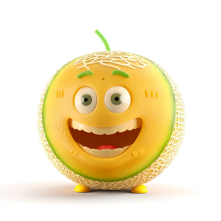 Happy Yellow Melon Cartoon Character