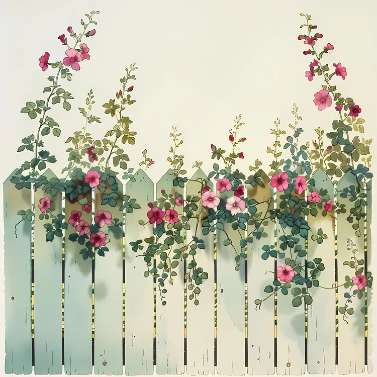Pink Flowers on White Fence