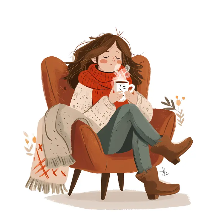Cozy Woman with Hot Drink in a Chair