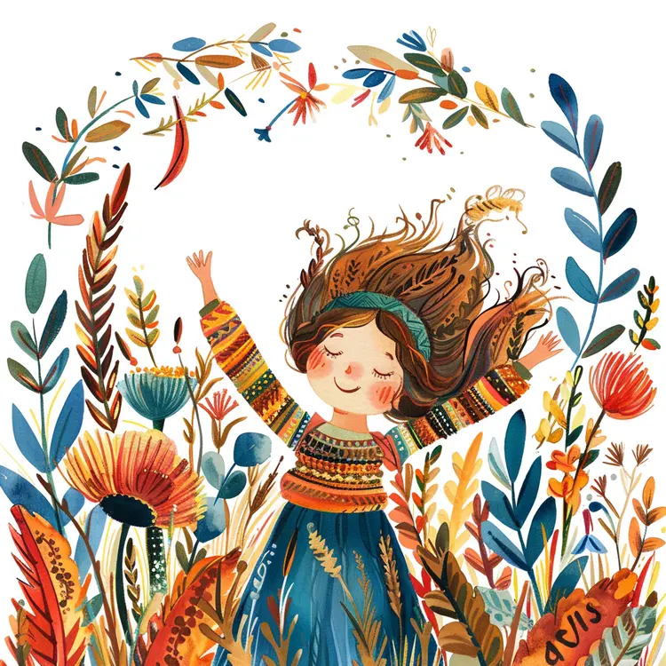 Happy Girl in Nature Illustration
